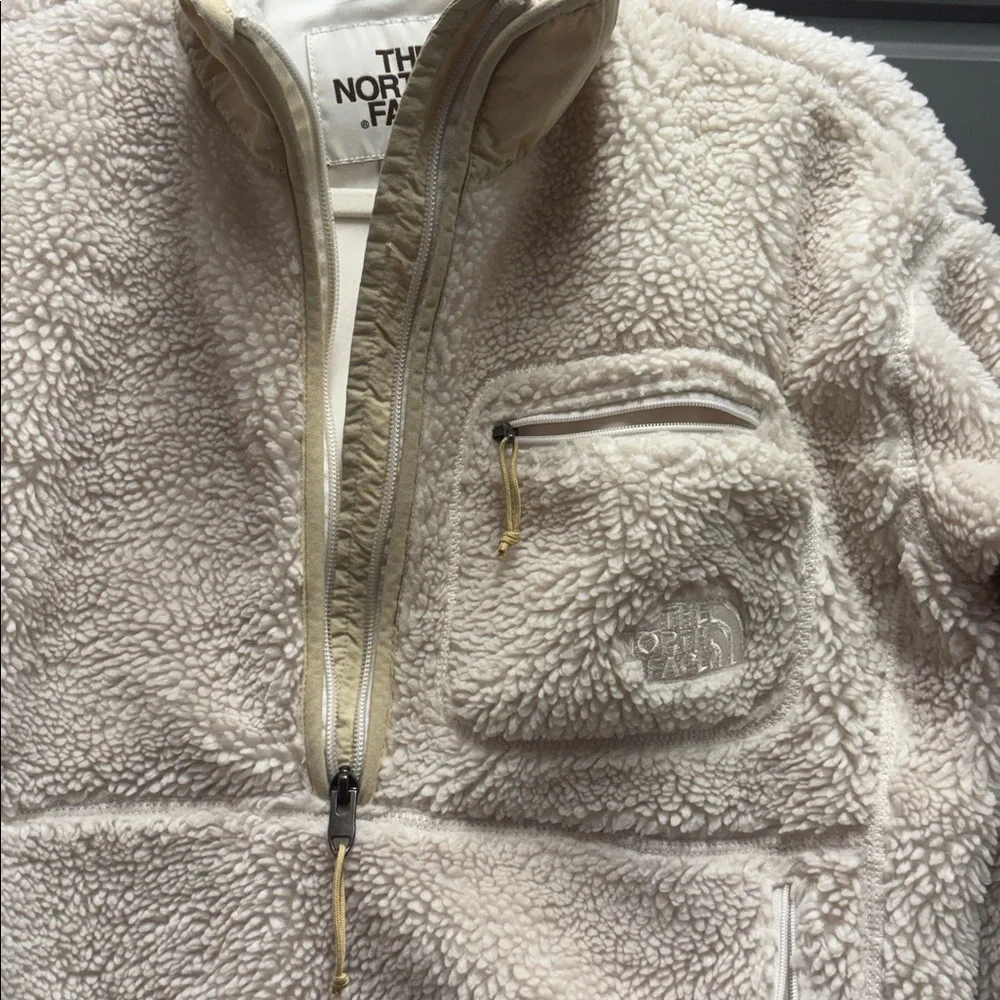 NORTH FACE cream tan neutral Sherpa cropped pullover crop jacket half zip - Picture 13 of 14